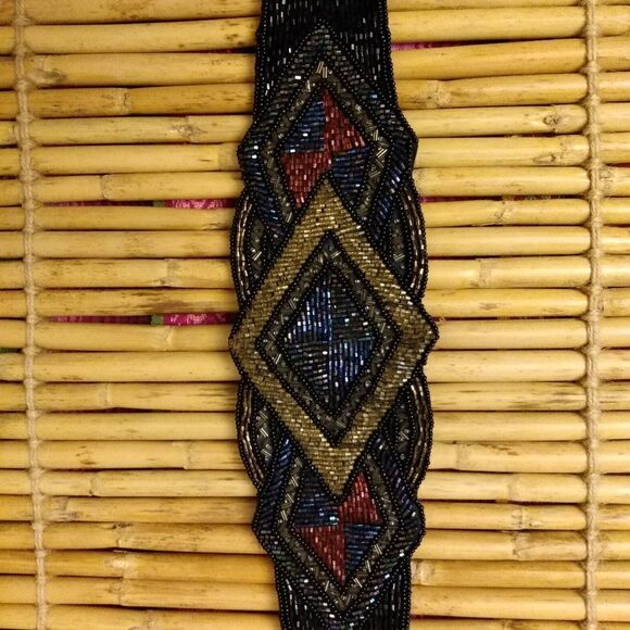 EUC VINTAGE MAJID Unique Glass Beaded Multicolored Diamond Patterned Belt 32-34 - Picture 13 of 13